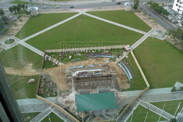 UNDER CONSTRUCTION: The stage as seen from Wisma Sanyan. 