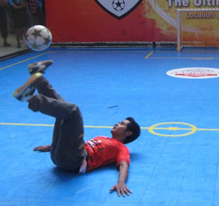 RIGHT STUFF: Ariff doing what he does best during the opening ceremony of the 3 vs 3 Futbol Challenge yesterday.