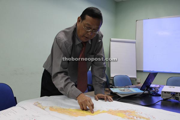 The seismotectonic map showing earthquake fault lines in Sarawak drawn up in 2006.