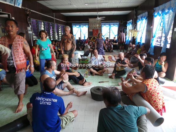 A typical scene of Gawai celebration taking place on the ‘ruai’ of the longhouse.