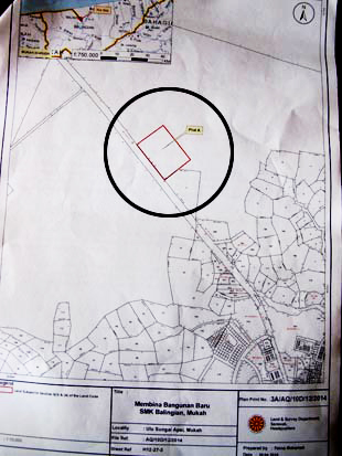 The site of SMK Balingian has been identified as indicated by the box marked as Peta A (circled) on the map. 