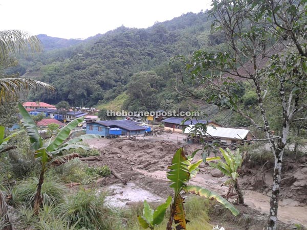 Kampung Mesilou hit by mud flood.