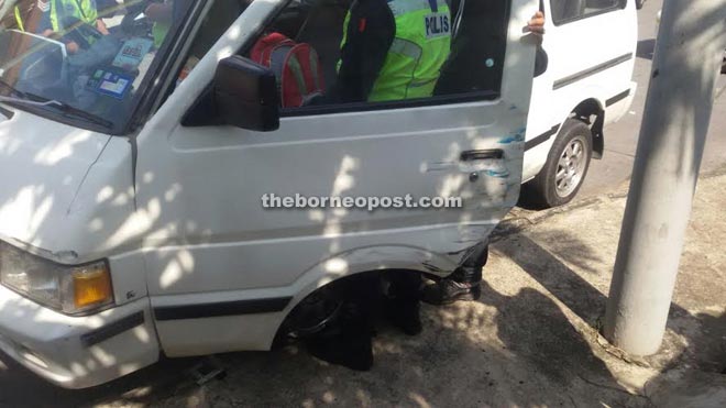 Police recovered the stolen van after the suspect rammed the vehicle into a Road Transport Department vehicle at a roadblock in Jalan Tuaran Bypass.