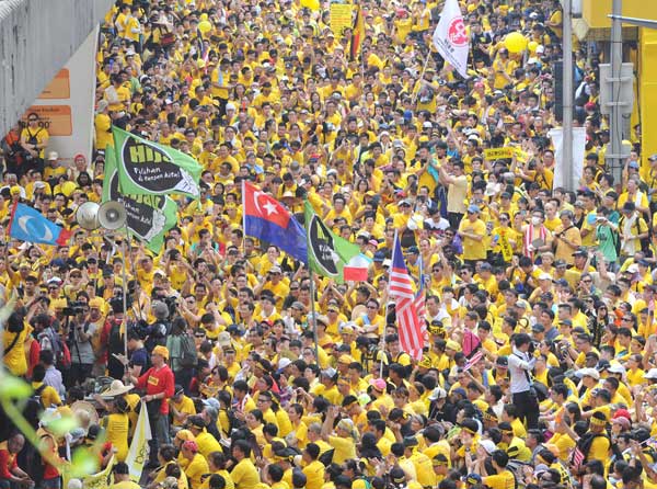 In Kuala Lumpur: Thousands of supporters of pro-democracy group Bersih at the rally yesterday. — Photo by Oriental Daily.