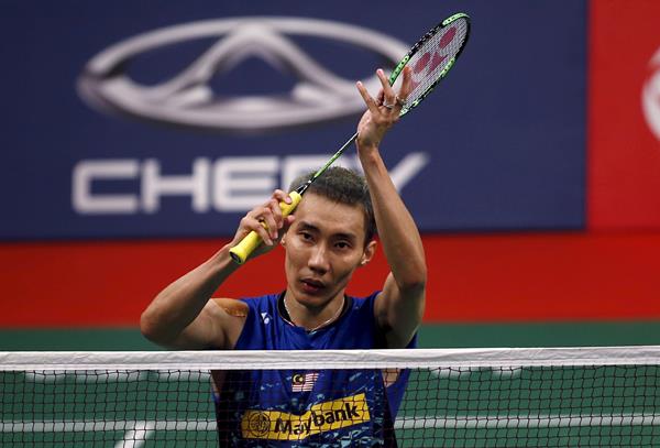 Datuk Lee Chong Wei celebrates victory against Jan O Jorgensen of Denmark during their semi-fi nal men’s singles match of the 2015 World Championships in Jakarta. — AFP photo