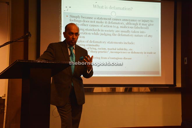 Venkat gives a talk about defamation at the workshop.