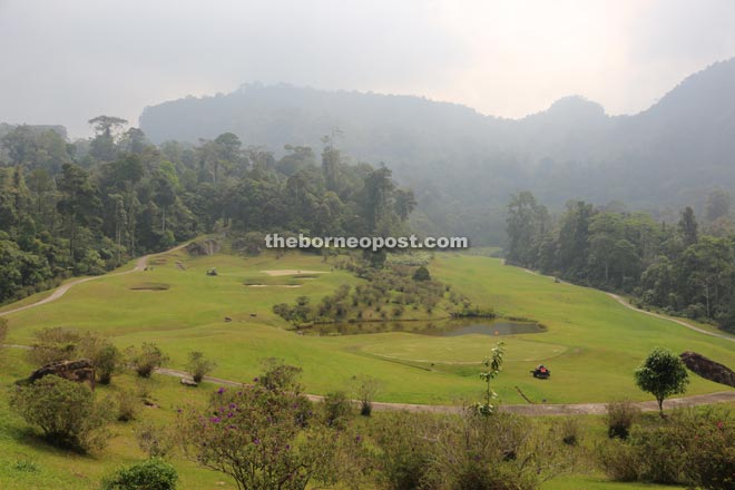 The scenic view of the golf course in Borneo Highland Resort.
