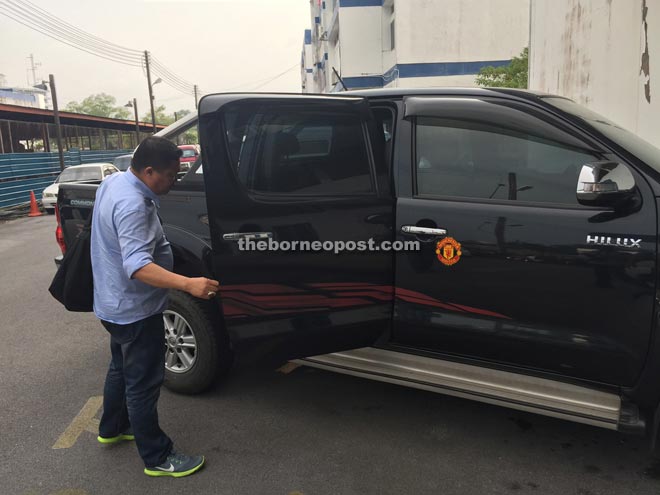 The seized twin-cab truck at district police headquarters in Simpang Tiga.