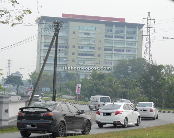 The federal complex is shrouded by haze.