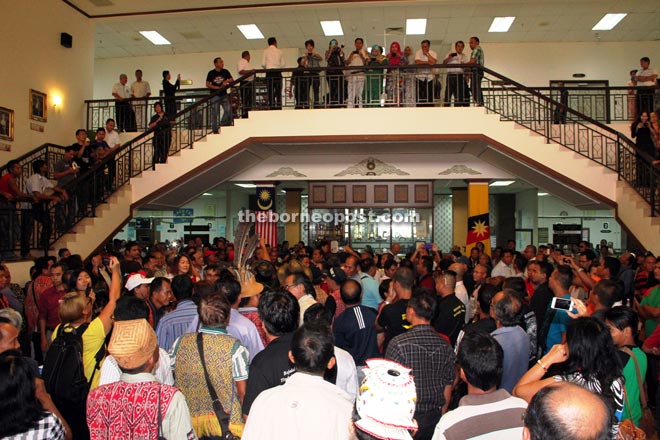 The Kuching Courthouse was packed with native landowners, who were present to show their support — Photos by Chimon Upon