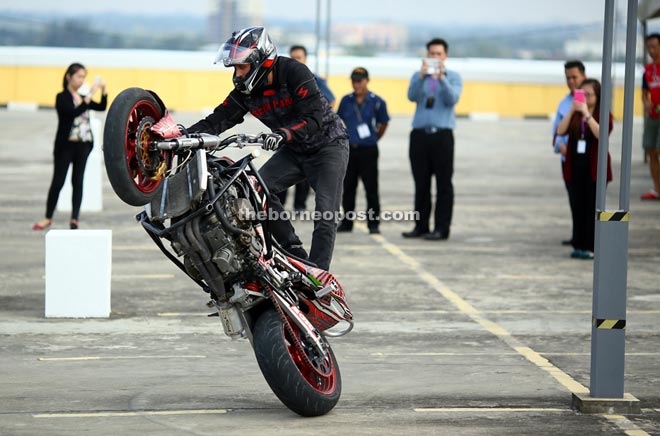 Twite showcasing his skills on the bike in a preview to members of the media and invited guests at CityONE Megamall yesterday.