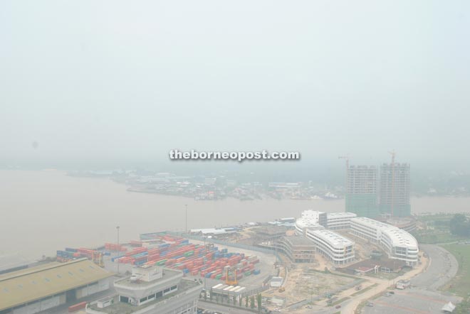 The Rajang Port Authority (RPA) and surrounding areas are hardly visible due to haze.
