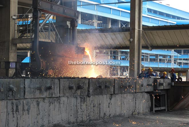 Production in full steam at OM Materials Sarawak ferroalloy smelting plant. 