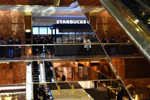 © AFP | "That's the end of that lease," said Republican presidential hopeful Donald Trump November 10, referring to this Starbucks store in Trump Tower, amid an online fuss over the coffee chain's red holiday cups