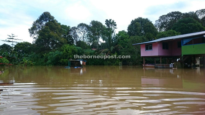 Kampung Ukong in Ulu Medamit is under several feet of water.  