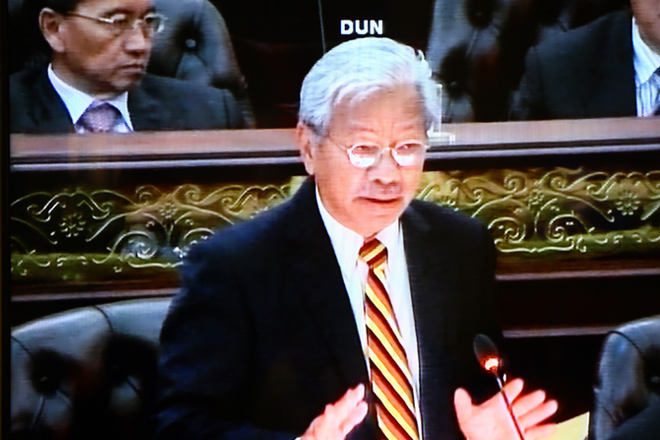 Masing is seen in a screen grab tabling a motion calling on the state government to be fully committed in safeguarding the special interest of the state at the State Legislative Assembly (DUN) yesterday. — Photo by Muhammad Rais Sanusi