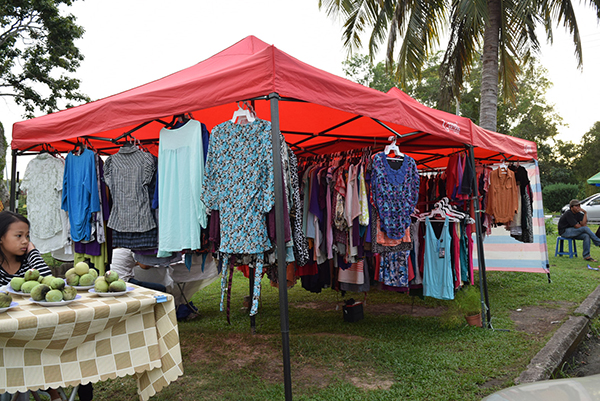 This clothing vendor gets some of his goods online or from wholesalers in Miri.