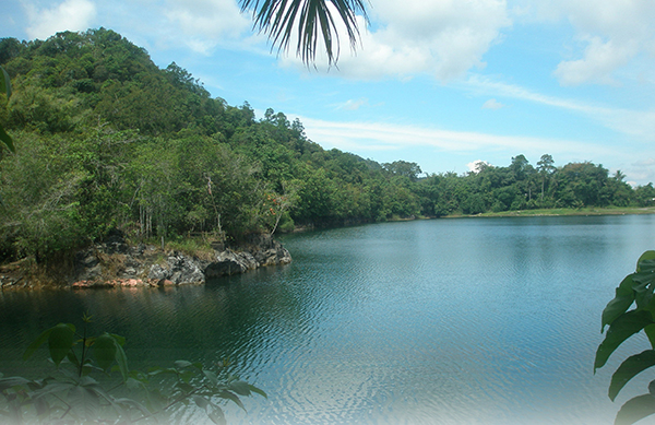 The greenish blue water of Tasik Biru.