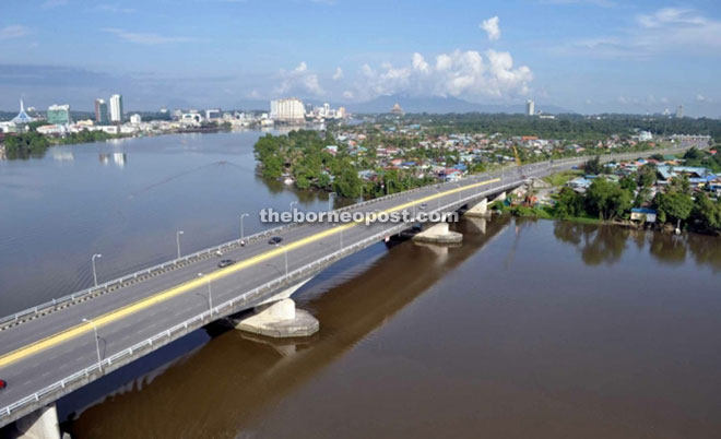The elegant Tun Salahuddin Bridge spans across the Sarawak River. — Zecon Bhd photo