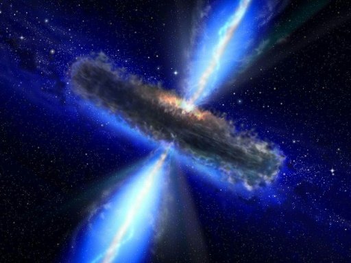 NASA/AFP/File / by Jean-Louis Santini | An artist's concept illustrates a quasar, or feeding black hole, on March 13, 2012. Gravitational waves are theorized to form around objects with great mass like black holes 