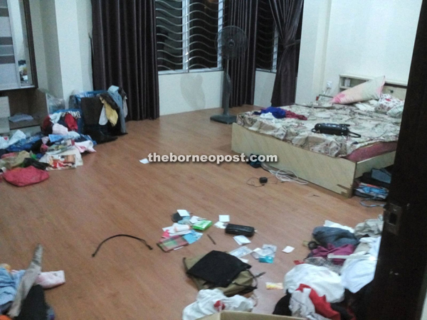 One of the bedrooms ransacked by the robbers.