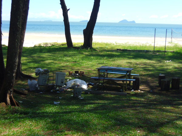 Rubbish left behind by picnickers is seen on a Santubong beach.