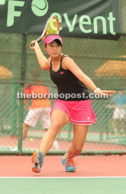 Girls’ singles second seed Yuki Naito (pic) of Japan is sent packing 2-6, 6-2, 6-2 by unseeded Du Zhima of China in the third round of the 27th Sarawak Chief Minister’s Cup (I) ITF Junior Tennis Championship (Grade 1) at SLTA tennis centre yesterday. — Photos by Teo Chi Wei