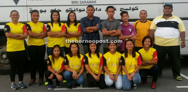 Coach Rudy (standing centre) and KTDTHB teacher Muhd Handi (standing far right) with WHC players before leaving for Sabah last Wednesday.