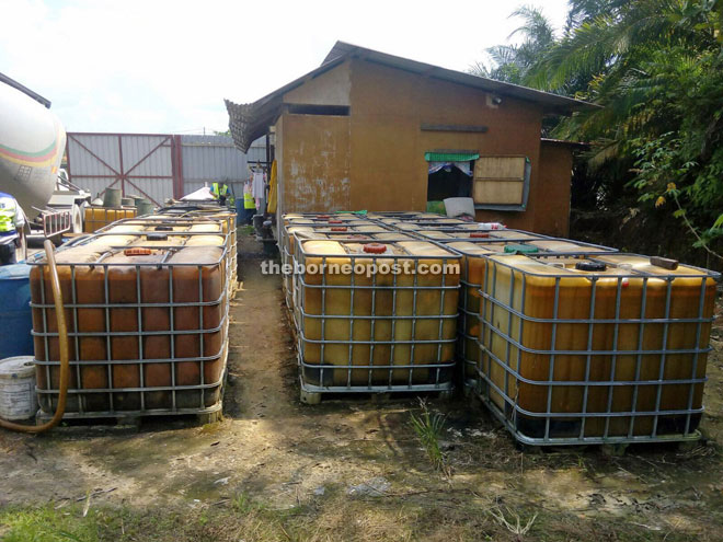 The plastic tanks found inside the premises.