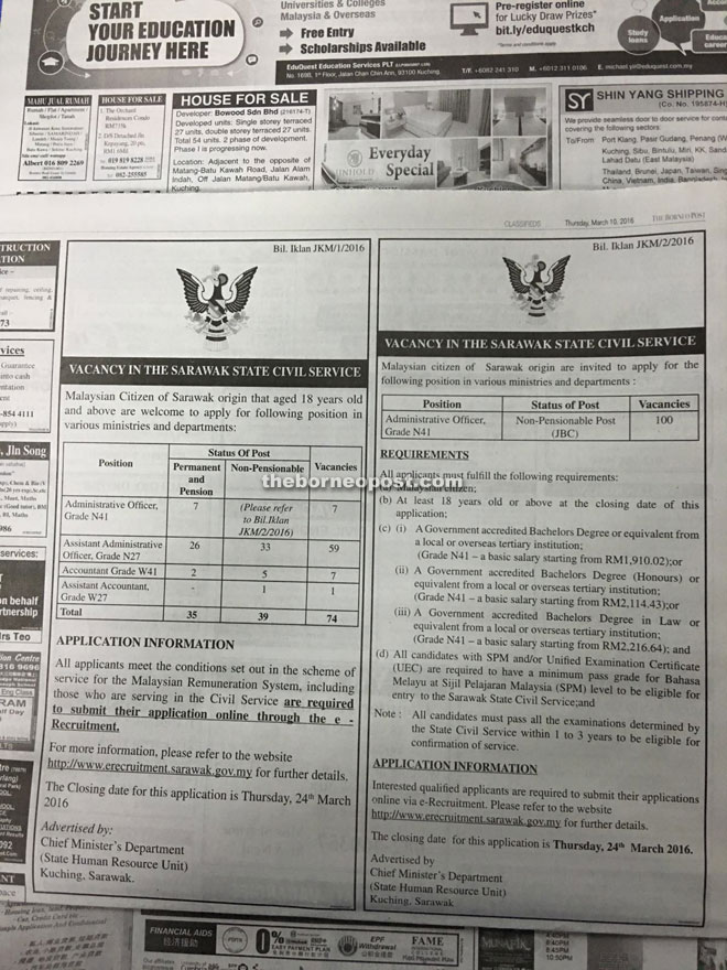 The advertisement in The Borneo Post yesterday.