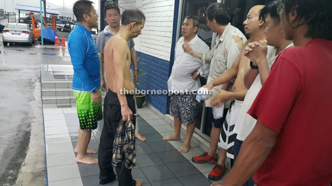 The victims after arriving at the marine police jetty yesterday.