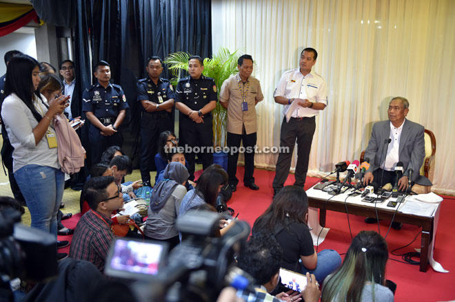 Adenan speaking to the press at the dialogue. — Photo by Chimon Upon