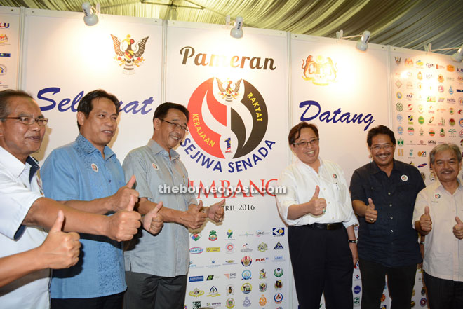 (From left) Maria, Dr Abdul Rahman, Abdul Karim, Abang Johari, Misnu and Paulus at the pre-launch of the Sejiwa Senada Limbang yesterday.