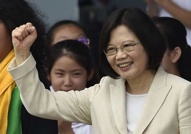 Tsai gestures during her inauguration ceremony in Taipei. — AFP photo