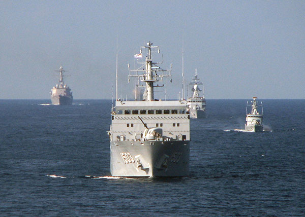 Malaysian Navy boats are seen on patrol.