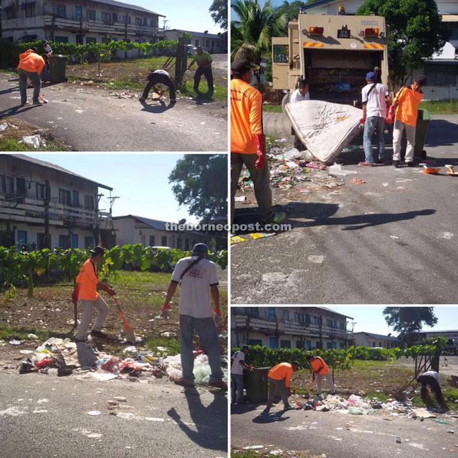 Pictures show BDA workers cleaning up an illegal dumping site.