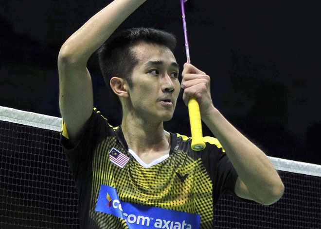 Chong Wei Feng celebrates after defeating Hyeok Jinn Jeon of South Korea.