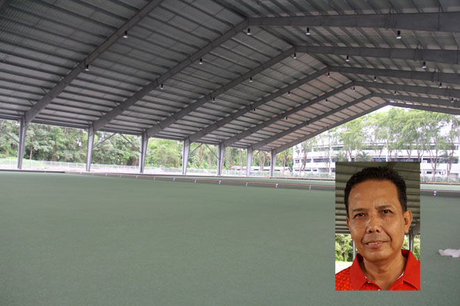 The Sarawak Lawn Bowls Stadium is the third covered lawn bowls stadium in the country and national coach Zuraidi Puteh (inset) is confident that Sarawak lawn bowls can attain greater heights with the sports facility at Petra Jaya.