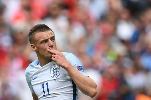 England forward Jamie Vardy celebrates after scoring against Wales in Lens, France, on June 16, 2016 -AFP photo