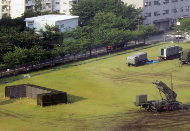 A PAC-3 surface-to-air missile launcher system is seen deployed at the defence ministry grounds in Tokyo, following signs of a possible ballistic missile launch from North Korea. — AFP photo