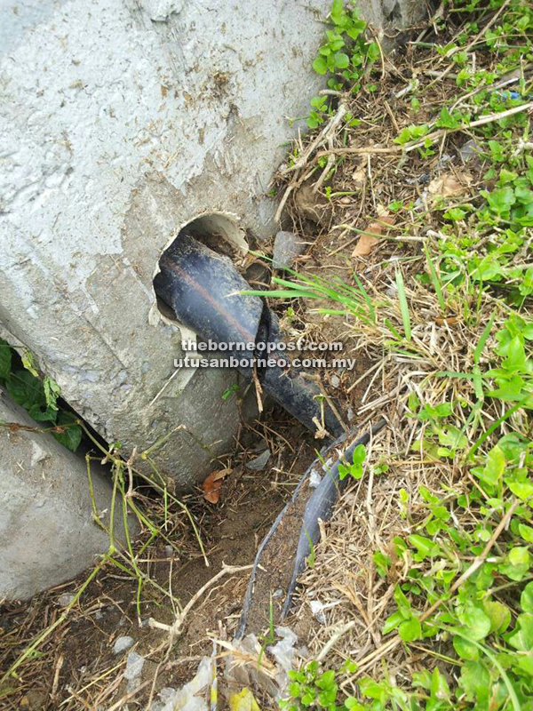 An underground cable supplying the streetlights along Lutong-Kuala Baram road which has been damaged by thieves (File photo).