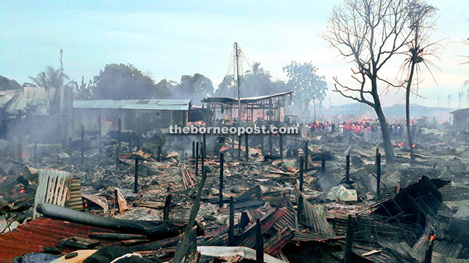 About 80 houses were destroyed in the fire at Kampung Tanjung Kapor. 