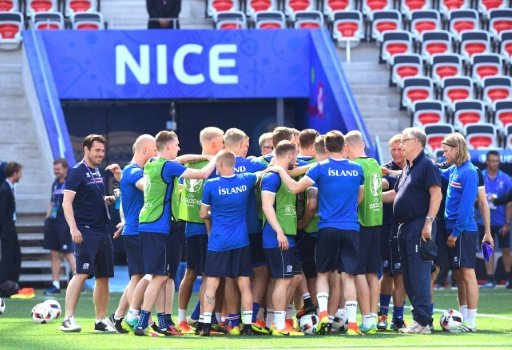 Iceland team members gather for a training session at the Allianz Riviera stadium in Nice on June 26, 2016, the eve of their Euro 2016 round of 16 match against England -AFP photo