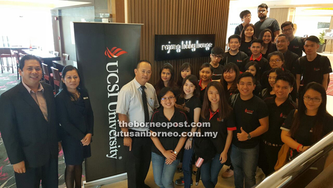 Riverside Majestic Hotel human resource executive Victoria Wilson (second left) and Leo (third left) in a group photo with Bernard (left), UCSI University lecturer Danial Yong (third row, second right) and the students after the educational visit.