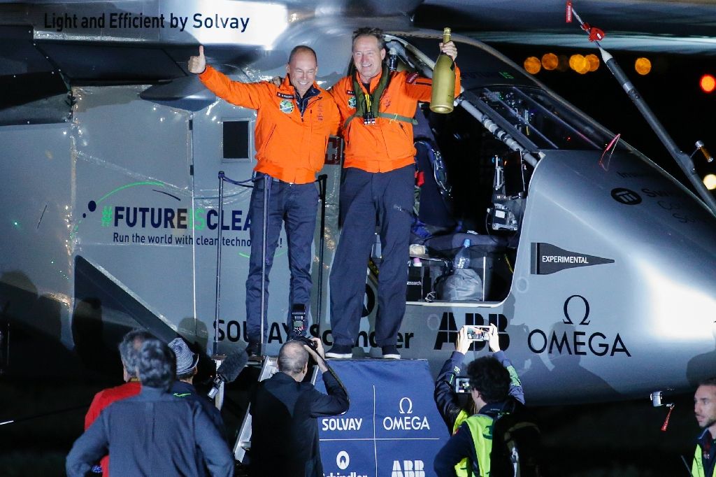 Andre Borschberg (R) and Bertrand Piccard are two thirds of the way through circumnavigating the Earth in the Solar Impulse 2 aircraft, a bid to inspire a future powered by renewable energy technologies (AFP Photo/Eduardo Munoz Alvarez)