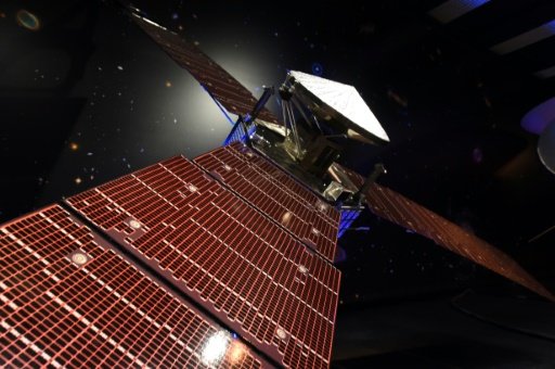 A 1/5th size scale model of NASA's Juno spacecraft is seen at the Jet Propulsion Laboratory in Pasadena, California -AFP photo