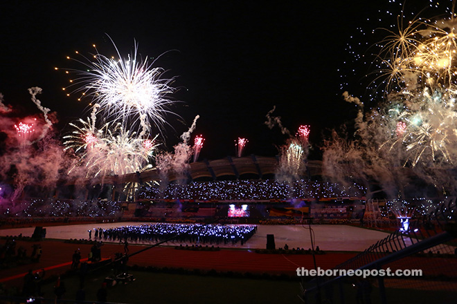 The fireworks display at the Sarawak Stadium.