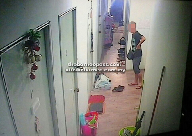 Footage from a CCTV showing the corridor where a suspect sneaked into a room to steal a phone when the occupant was in the shower.