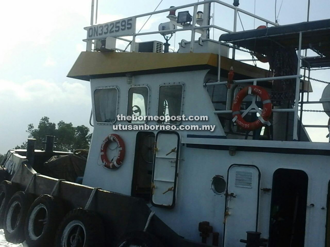 The tugboat that was found stranded in Lahad Datu waters yesterday.