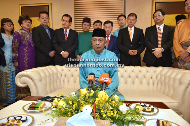 Adenan speaking during the press conference. — Photo by Tan Song Wei